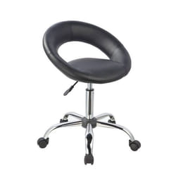 Tabouret - Décoshop26 - TABO09015 - Noir - Hauteur réglable - Dossier en simili-cuir