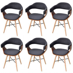 Chaises de salle à manger - Chic - Lot de 6 - Bois massif - Tissu gris foncé - Accoudoirs