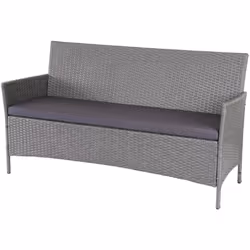 Banc de jardin 3 places en polyrotin gris, coussins anthracite Ce banc de jardin simple, avec son design discret, s'intègre p ...