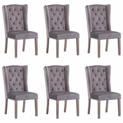 Chaises de salle à manger - Décoshop - Lot de 6 - Velours gris - Style classique - Pieds en bois massif