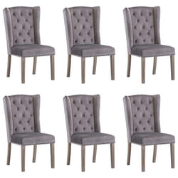 Chaises de salle à manger - Décoshop - Lot de 6 - Velours gris - Style classique - Pieds en bois massif