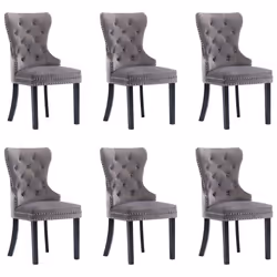 Chaises de salle à manger - Design classique - Lot de 6 - Velours gris - Intérieur - 6 places