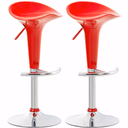 Lot de 2 tabourets de bar rouge Surface de siège en plastique Très facile à nettoyer Cadre métal chromé Pivotant à 360 degrés ...
