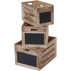 Décoshop26 - Lot de 3 boîtes panier de rangement avec panneau à craie décoration design vintage marron naturel 040002984