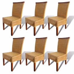 Chaises de salle à manger - CDS - Lot de 6 - Rotin naturel - Bois massif - Style classique