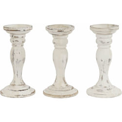 Décoshop26 - Ensemble de 3 chandelier bougeoirs porte-bougie style vintage 24cm en bois blanc vieilli 040002990