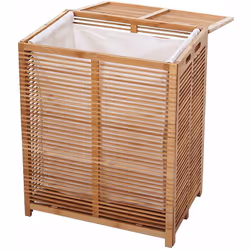 Panier à linge en bambou avec sac à linge inclus Matériel du sac: 80% polyester, 20% coton Le sac à linge est amovible et lav ...