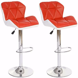 Lot de 2 tabourets de bar avec repose-pieds Assise et dossier rembouré avec coutures décoratives Couleur: rouge et blanc Haut ...