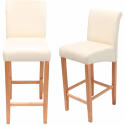 Lot de 2 tabourets de bar avec repose pieds en cuir crème pieds en bois Cet élégant tabouret de bar au look classique se cara ...