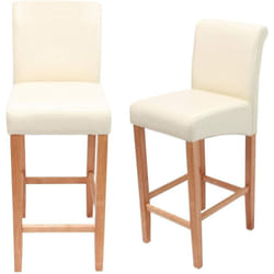 Lot de 2 tabourets de bar en cuir crème pieds clairs avec repose pieds TDB04003