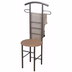 Chaise de chambre / valet de nuit En acier tubulaire, revêtement de poudre couleur aluminium et assise ronde en MDF couleur h ...