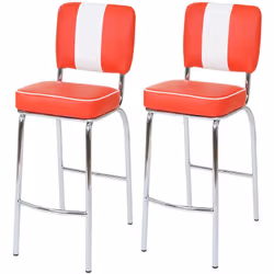 Set de 2 tabourets de bar design rétro rouge et blanc En synthétique (100% polyuréthane) Monture en métal Rembourrage épais,  ...