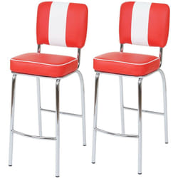 Set de 2 tabourets de bar en synthétique rouge et blanc et métal design rétro TDB04026