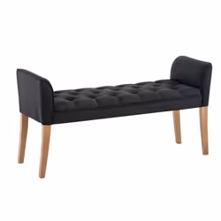 Banc banquette capitonné en tissu gris foncé - Décoshop26 - BAN10002 - Pieds en bois - Style Chesterfield