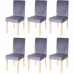 Lot de 6 chaises de salle à manger / cuisine En tissu velours gris (100% polyester) Pieds de chaise en bois massif Coins et b ...