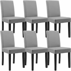 6 chaises rembourrées en cuir synthétique gris clair avec pieds en bois massif 030000279