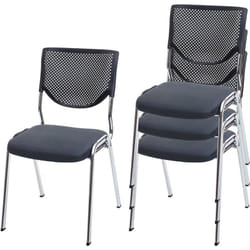 Lot de 4 chaises de bureau sans roulettes conférence réunion empilable en tissu maille gris 040000549
