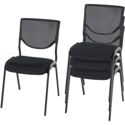 Lot de 4 chaises de bureau sans roulettes conférence réunion empilable en tissu maille noir 040000550