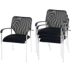 Lot de 4 chaises de bureau sans roulettes avec accoudoirs conférence réunion empilable en tissu maille noir 040000552