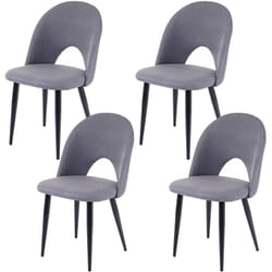 4x chaises de salle à manger cuisine, tissu / textile gris foncé pieds en métal 040000579