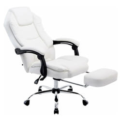 Fauteuil de bureau ergonomique en synthétique blanc avec repose-pieds et accoudoirs BUR10378
