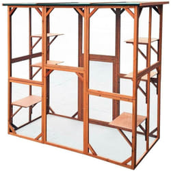Enclos extérieur parc pour chat bois résistant 180x88x169cm 6 zones de repos