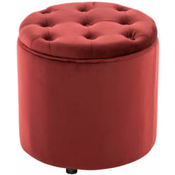 Décoshop26 - Pouf tabouret coffre avec espace de rangement en tissu velours rouge 42x44cm TABO10079