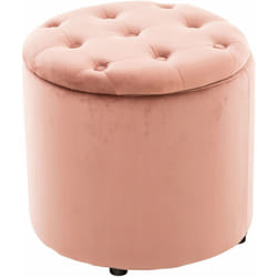Pouf tabouret coffre avec espace de rangement en tissu velours rose 42x44cm TABO10083