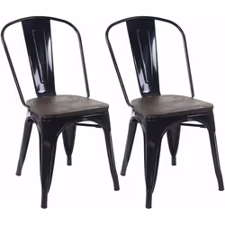 2 chaises de salle à manger style industriel factory metal noir et assise en bois