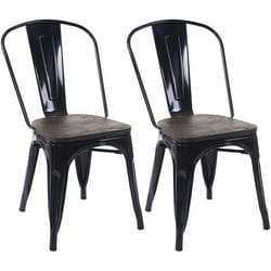2 chaises de salle à manger style industriel factory metal noir et assise en bois