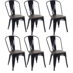6 chaises de salle à manger style industriel factory metal noir et assise en bois