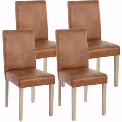 Lot de 4 chaises de salle à manger cuisine imitation daim marron vieilli style vintage pieds en bois clair Rembourrage de siè ...