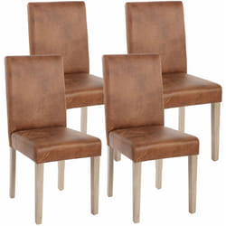 Lot de 4 chaises de salle à manger cuisine imitation daim marron vieilli style vintage pieds en bois clair 040000600