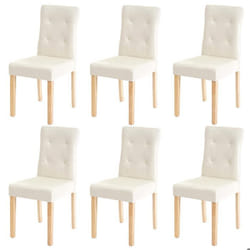 Lot de 6 chaises en synthetique crème pieds en bois clair