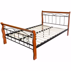 Lit design en métal noir et bois marron 180 x 200 cm avec sommier à lattes en bois. Matelas non inclus. Conception robuste Fa ...