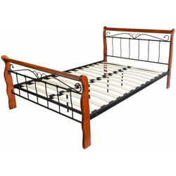 Lit adulte 2 personnes en métal et bois 180 x 200cm avec sommier à lattes LIT06025