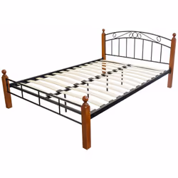 Lit design en métal noir et bois marron 140 x 200 cm avec sommier à lattes en bois. Matelas non inclus. Conception robuste Fa ...