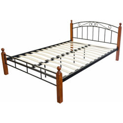 Lit adulte 2 personnes en métal et bois 140 x 200cm avec sommier à lattes LIT06026