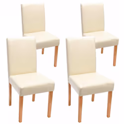 Lot de 4 chaises de salle à manger cuisine en cuir crème pieds en bois clair Bien rembourré Coins et bords arrondis Design mo ...