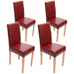 Lot de 4 chaises de salle à manger cuisine en cuir rouge pieds en bois clair design moderne 040000556