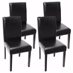 Lot de 4 chaises de salle à manger cuisine en cuir noir pieds en bois foncés Bien rembourré Coins et bords arrondis Design mo ...