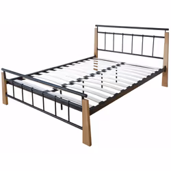 Lit design en métal noir et bois marron 160 x 200 cm avec sommier à lattes en bois. Matelas non inclus. Conception robuste Fa ...