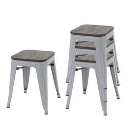 Tabouret - Design Industriel - Lot de 4 - Bois dOrme - Métal Gris - Empilable