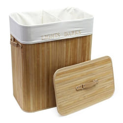 Boîte a linge en bambou 105 litres avec sac en lin naturel pliable