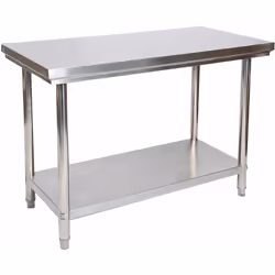 Cette table de travail en acier inoxydable - V2A de construction solide et massive, surtout grâce aussi au renforcement de la ...