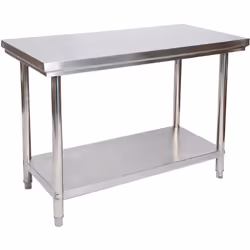 Cette table de travail en acier inoxydable - V2A de construction solide et massive, surtout grâce aussi au renforcement de la ...