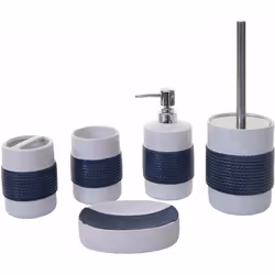 Ensemble de salle de bain 5 pièces en céramique bleu/blanc L'ensemble de salle de bain contient les 5 ustensiles de salle de  ...