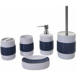 Décoshop26 - Set de bain 5 pièces accessoires de salle de bains en céramique bleu-blanc 040004842