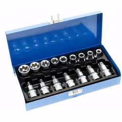 Le jeu d’outils contient 16 différentes douilles torx mâle avec un entraînement de ½". Fabriqués en acier chrome vanadium, le ...