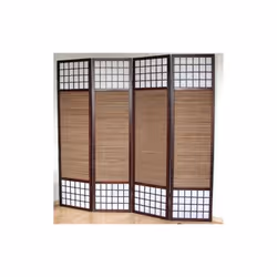 Paravent japonais 4 panneaux en bois et bambou Encadrement en bois brun foncé Papier de riz blanc et bambou Dimensions: Haute ...